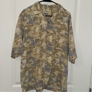 Palm Beach Boutique Camouflage Tan and Blue Shirt 100% Silk